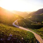 mountain pass during sunrise